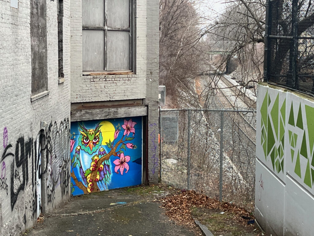 Colorful mural of an owl